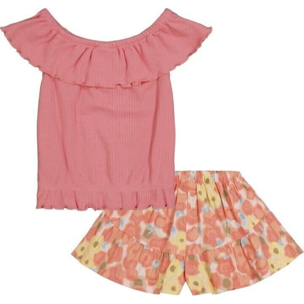 Calvin Klein Girls Elastic Edged Flutter Top & Skort Skirt, 2-PC Coral 12 Months